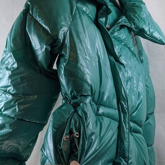 Wet Look Puffer Jacket A New Day Jade XXL Green Winter Coat Zip Up Puffy Cinch - Picture 4 of 11